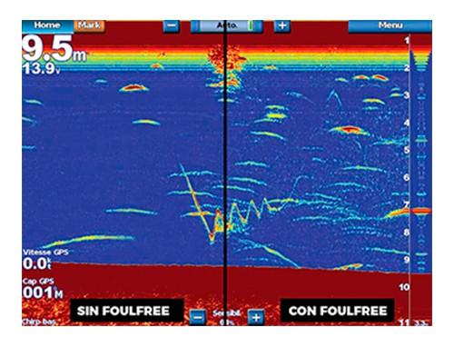 crea una superficie resbaladiza en la que el crecimiento marino no puede agarrarse, manteniendo la superficie de su transductor limpia y su visión clara